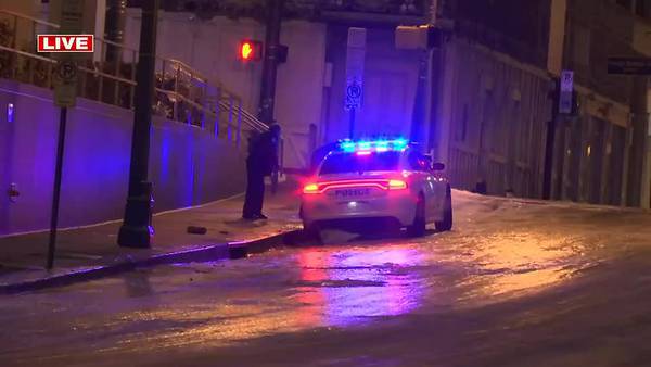 WATCH: MPD car stuck on icy road in Downtown Memphis