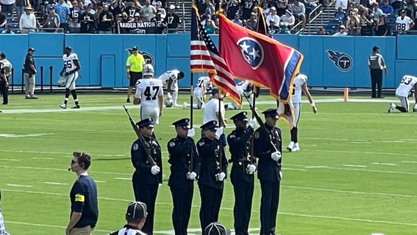 WATCH: Collierville Honor Guard presents colors at Titans game