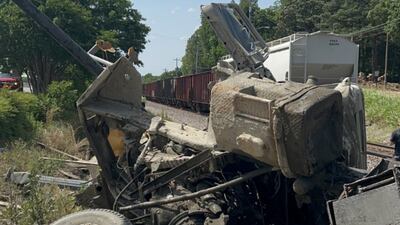 PHOTOS: A concrete truck was demolished by a train in north Mississippi, mayor says